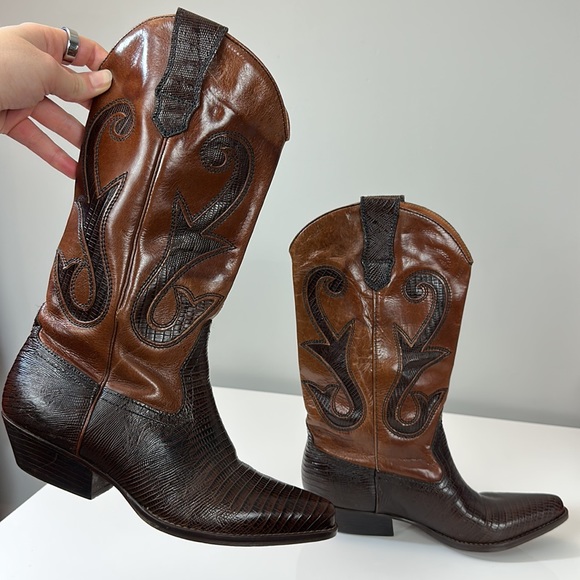 Vintage Nine West Nolan Brown Leather Western Boots Size 7 EUC - Picture 10 of 14